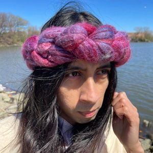 Chunky Crochet Headband Purple Rainbow Handmade Silk Wool Crown